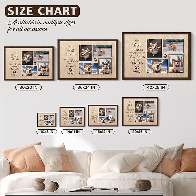 Custom Dog Memorial Gifts for Loss of Dog, Personalized Wall Art with Photo and Name, Forever in My Heart Memorial Canvas Keepsake for Pet Owners Lovers, Customized Dog Loss Sympathy Gifts