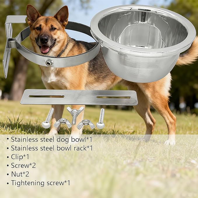 Stainless Steel Dog Bowls, Cage Hanging Water Food Bowl Non-Slip Removable Bowl with 2 Bolt Holder for Mdedium Large, XXL(3850ml/130oz)