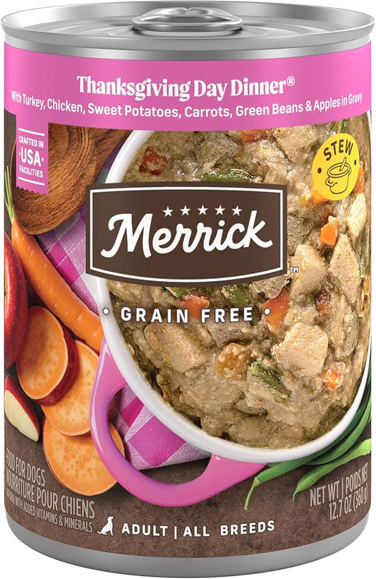 Merrick Grain Free Wet Dog Food, Premium Gluten Free Canned Adult Dog Food, Thanksgiving Day Dinner - (Pack of 12) 12.7 oz. Cans