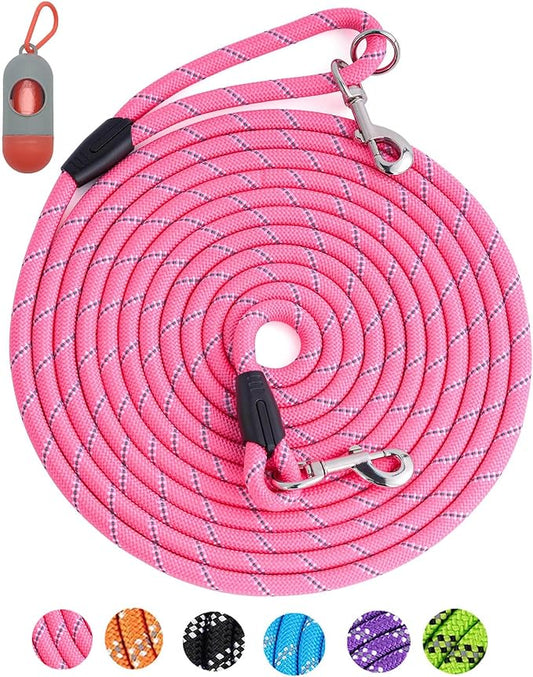 Long Dog Leash for Dog Training 20FT, Heavy Duty Dog Lead for Large Medium Small Dogs Outside Walking, Playing, Camping, or Yard, Pink