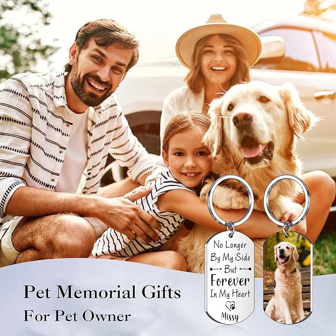 Custom Pet Photo Keychain - Personalized Memorial Keychain with Photo Name for Pet Loss Remembrance Dog Memory Sympathy Gifts