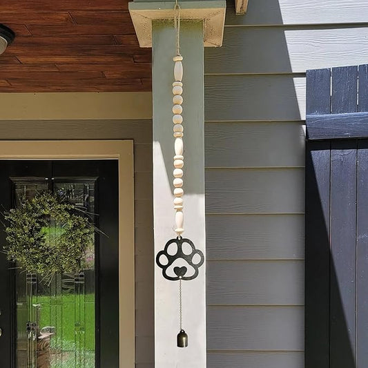 Pet Memorial Wind Chime - Dog Memorial Gifts - Pet Remembrance Gift in Memory of Dog or Cat - Paw Print Windchime with Rainbow Bridge Card