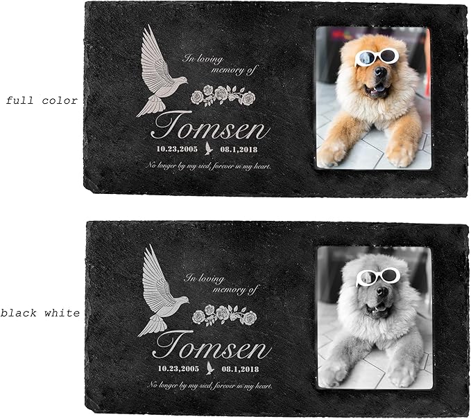 Fanery Sue Custom Cat Memorial Stones with Full Color Image, Dog Memorial Gift Garden Stones, Pet Grave Markers Personalized, All-Natural Memorial Headstone for Pet