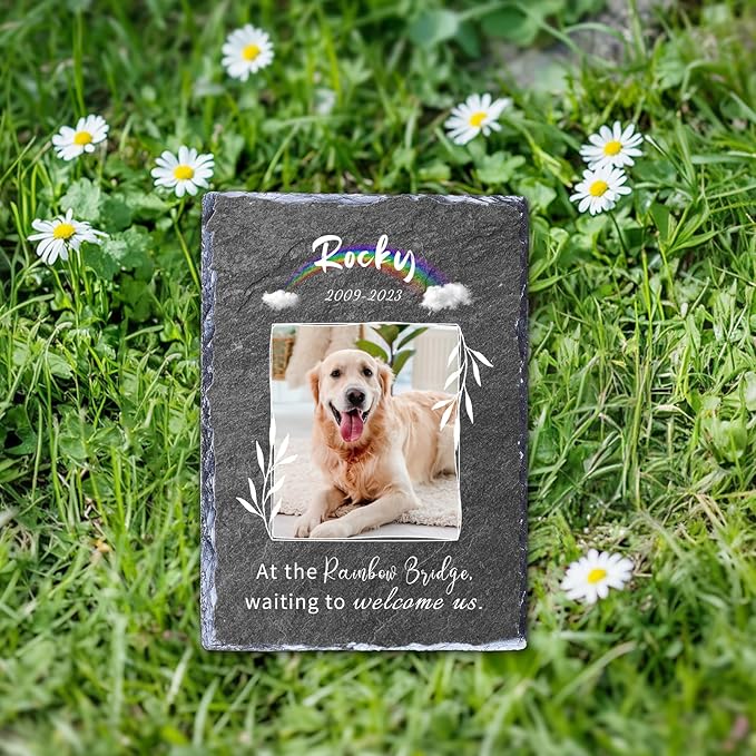 Custom Pet Memorial Stones for Dog, Personalized Memorial Plaques for Outdoors with Picture & Text Garden Stone for Loss of Dogs, Rectangle Shaped Dogs Grave Marker,B2-Rectangle
