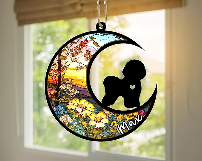 Personalized Dog Memorial, Custom Name Bichon Frise Dog Christmas Ornament with Name, Custom Breeds, Pet Loss Light Catcher, Gifts for Lovers Loss of Pet Sympathy on Mothers Day Christmas