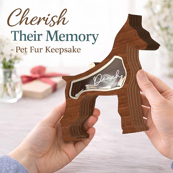 7" Doberman Pinschers Dog Hair Keepsake Box, Wooden Pet Urns for Dogs, DIY Pet Loss Sympathy Gifts, Unique Gift Dog Shape Standable Table Decor, Gift for Pet Lover Storing Fur Teeth Ashes PS16-34M