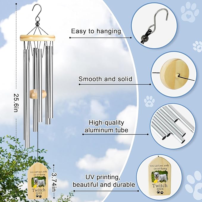 Personalized Pet Memorial Gifts, Pet Memorial Wind Chime, Dog Memorial Gifts, Cat Memorial Gifts, Pet Loss Gifts, Pet Loss Sympathy Gift, Dog Bereavement Gift, Dog Remembrance Gift - Left Paw Prints