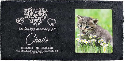 Fanery Sue Custom Cat Memorial Stones with Full Color Image, Dog Memorial Gift Garden Stones, Pet Grave Markers Personalized, All-Natural Memorial Headstone for Pet