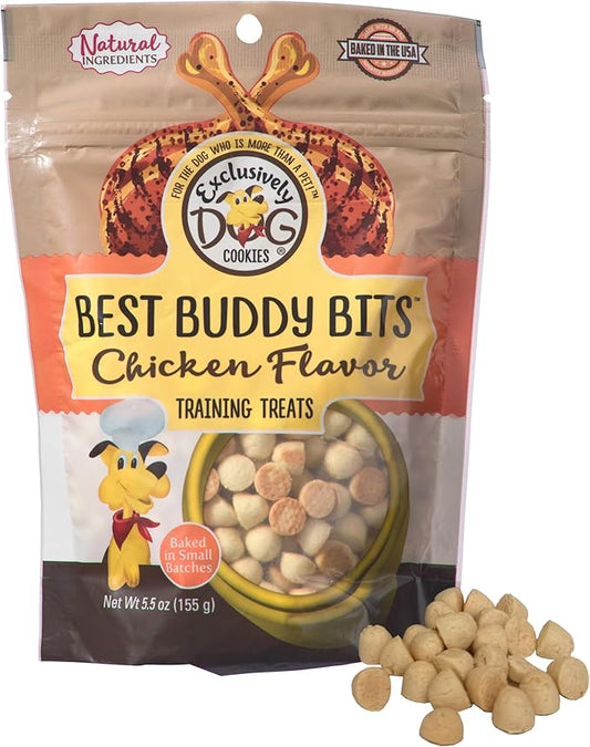 Exclusively Dog Best Buddy Bits Training Treats for Dogs and Puppies - All Natural, Baked in The USA, Ideal for Training & Agility, No Animal Byproducts - Chicken Flavor, 5.5oz Resealable Bag