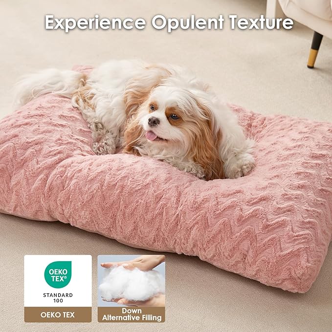 EHEYCIGA Washable Small Dog Bed for Crate 23x18 Inch, Reversible Kennel Pad for Puppy Weight Up to 25 lbs, Plush and Comfy Pet Sleeping Mat, Pink