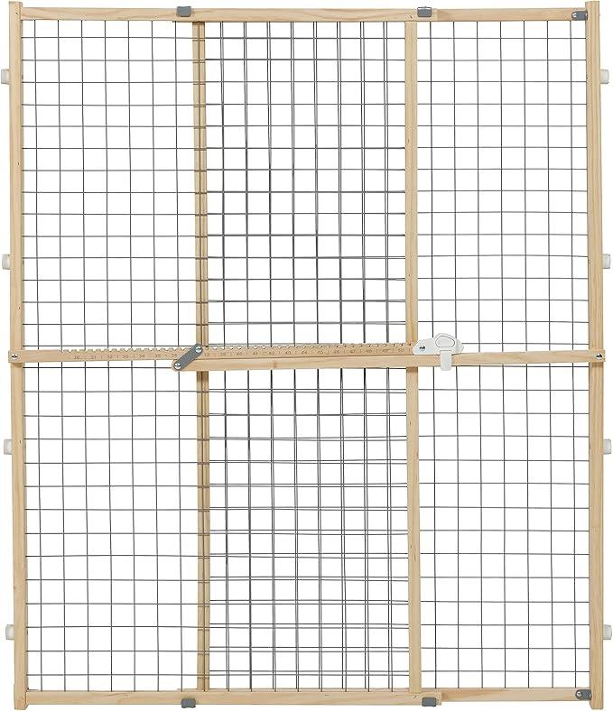 Midwest Homes for Pets Wire Mesh Pet Safety Gate, Dog Gate Expands to 50 Inches Wide, 44 Inches Tall, No Damage to Walls, Natural Wood and Powder Coated Wire