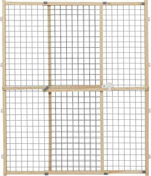 Midwest Homes for Pets Wire Mesh Pet Safety Gate, Dog Gate Expands to 50 Inches Wide, 44 Inches Tall, No Damage to Walls, Natural Wood and Powder Coated Wire