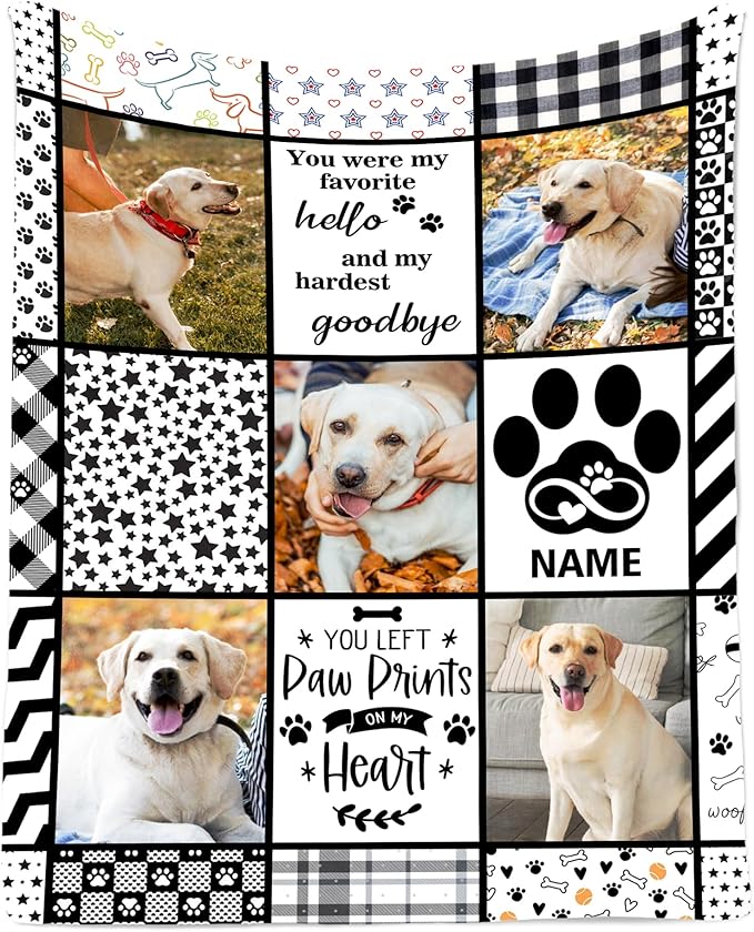 Ship Next Day, Personalized Pet Memorial Gifts, Custom Dog Blanket with Pictures Name, Customized Pet Memorial Photo Blanket, Loss of Pet Sympathy Gift, Dog Passing Away Bereavement Gifts