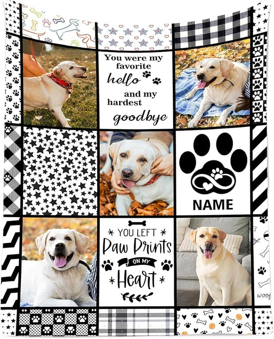 Ship Next Day, Personalized Pet Memorial Gifts, Custom Dog Blanket with Pictures Name, Customized Pet Memorial Photo Blanket, Loss of Pet Sympathy Gift, Dog Passing Away Bereavement Gifts
