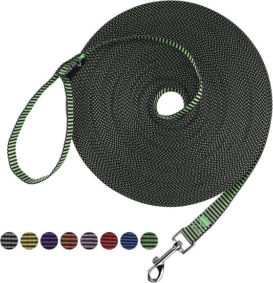 Hi Kiss Dog/Puppy Obedience Recall Training Agility Lead - 15ft 20ft 30ft 50ft 100ft Training Leash - Great for Training, Play, Camping, or Backyard(100ft,Black_Green)