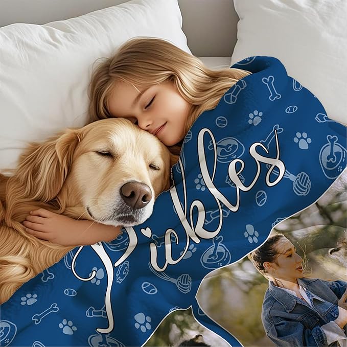 Ship Next Day, Personalized Dog Memorial Gifts, Custom Pet Blanket with Picture Name, Customized Pet Memorial Blanket with Photos, Loss of Pet Sympathy Gift, Dog Passing Away Bereavement Gifts