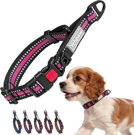 Martingale Collar for Dogs Reflective Collar with Quick Release Buckle, Adjustable Nylon Collars for No Slip Dog Collar, Hot Pink, XS