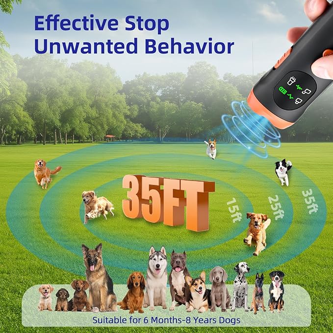 Ultrasonic Dog Bark Deterrent Device: Rechargeable Anti Barking Device for Dogs with 3 Modes - Up to 35FT Range Safe Humane Training Tool - Small Medium Large Dogs Indoor Outdoor Use