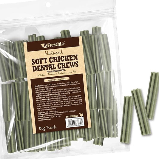 A Freschi srl Soft Dental Dog Treats, Natural High-Protein, Healthy & Easily Digestible, Grain-Free Puppy Chews, Human Grade Training & Rewards Dog Snacks, Dental Chews, 24 oz Pack