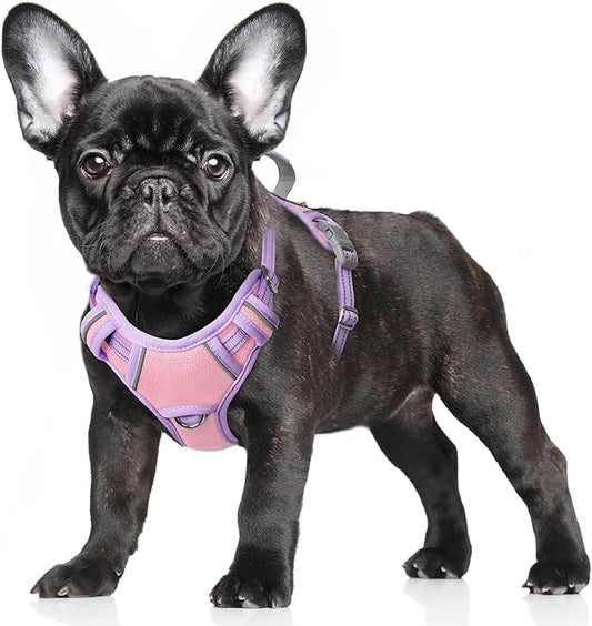 BARKBAY No Pull Dog Harness Large Reflective Dog Harness with Front Clip and Easy Control Handle for Walking Training Running with ID tag Pocket(Baby Pink & Violet Purple,S)