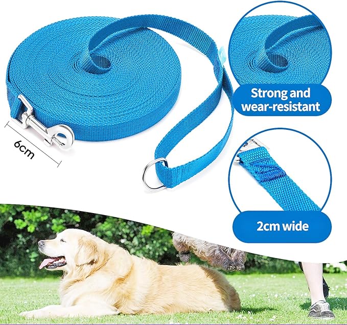 BAAPET 15/20/30/50/100 ft Long Dog Training Leash with Clickers for Small, Medium and Large Dogs or Cats (15 Feet, Blue)