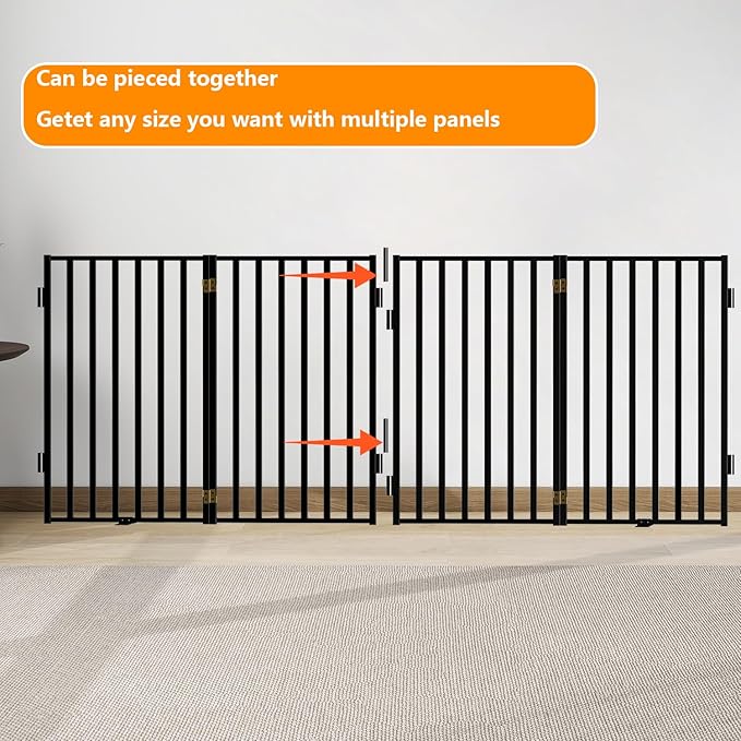 Metal Dog Gate with Door Free Standing for Indoor Use, Freestanding Pet Fence for Stairs and Yard, 32" Tall 8 Panels Black