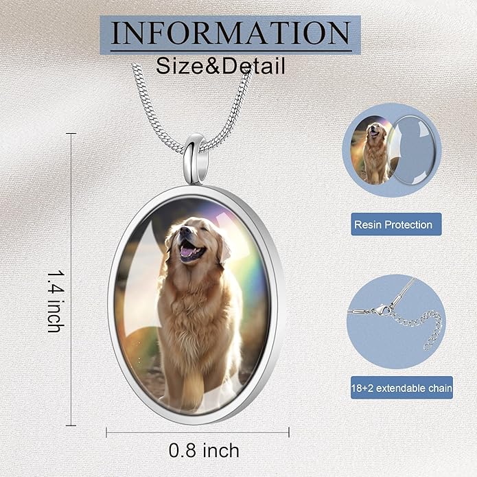 Fanery Sue Pet Ashes Necklace Cremation Jewelry Personalized Picture&Quote Memorial Gifts for Loss of Dog/Cat Urn Necklaces Pets Loss Sympathy Gift Keepsake for Women