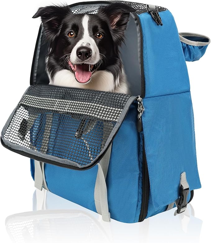 Cat Dog Backpack Carrier for Hiking Travel Portable Pet Daypack for Dog Cat Below 7kg/15.5lbs-Blue