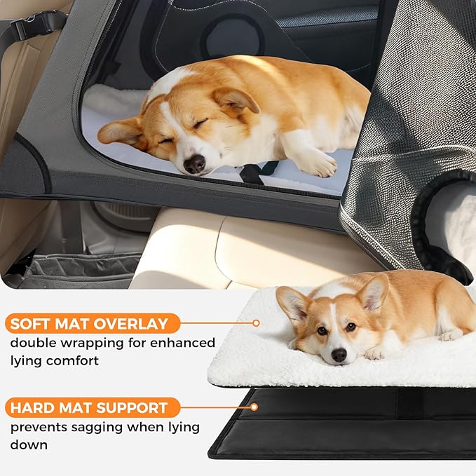 Snagle Paw Portable Dog Crate for Car Travel,Metal Frame Pet Crate,Pet Carrier for Car Back Seat Secures with Headrest Strap and Seatbelt,M Gray