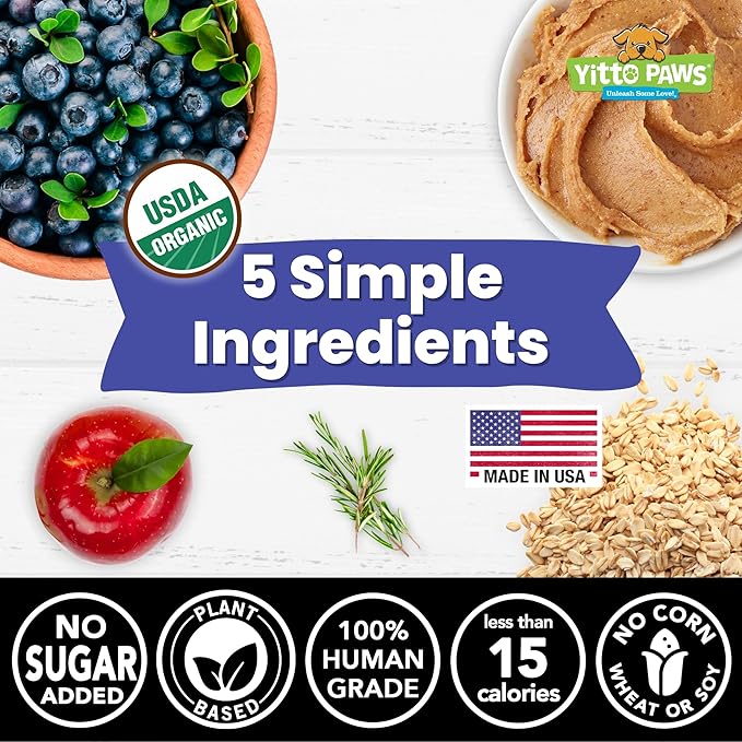 Organic Dog Treats – Crunchy, Blueberry & Peanut Butter Training Dog Biscuits – Vegan, Human-Grade, No Sugar Added – Healthy, All Natural – Made in USA, (8 oz)