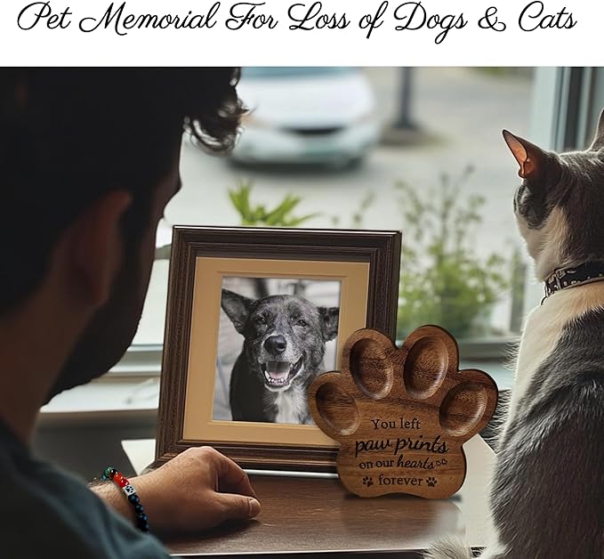 Dog Memorial Gift Set,Paw Print Shape Ornament to Remember Dog or Cat,Walunt Hardwood,Rainbow Bridge Pet Memorial Bracelet,Sympathy Gifts for Women Men Who Lost Pets