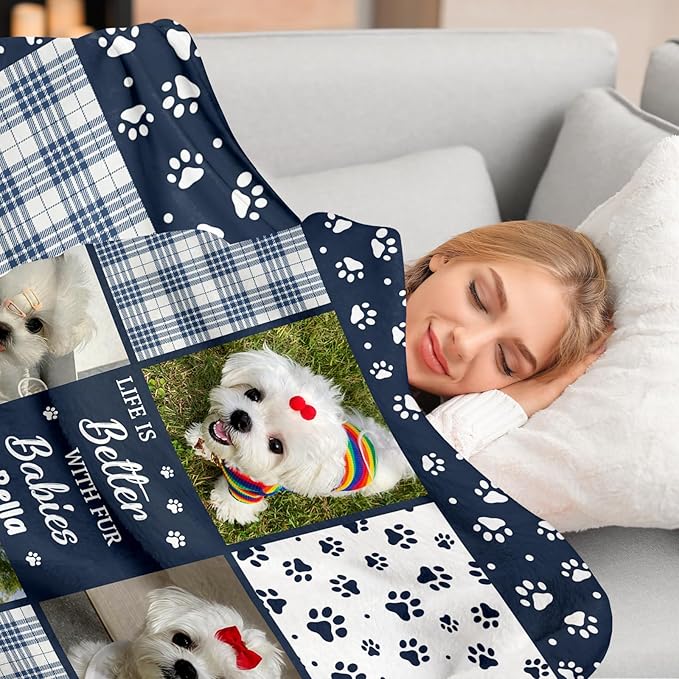 Pet Memorial Blanket Gift - Personalized Dog Memorial Blankets, Pet Sympathy Gifts for Loss of Dogs for Pets Lovers, Dog Bereavement Passing Away Gift, Custom Dogs Blanket (H)