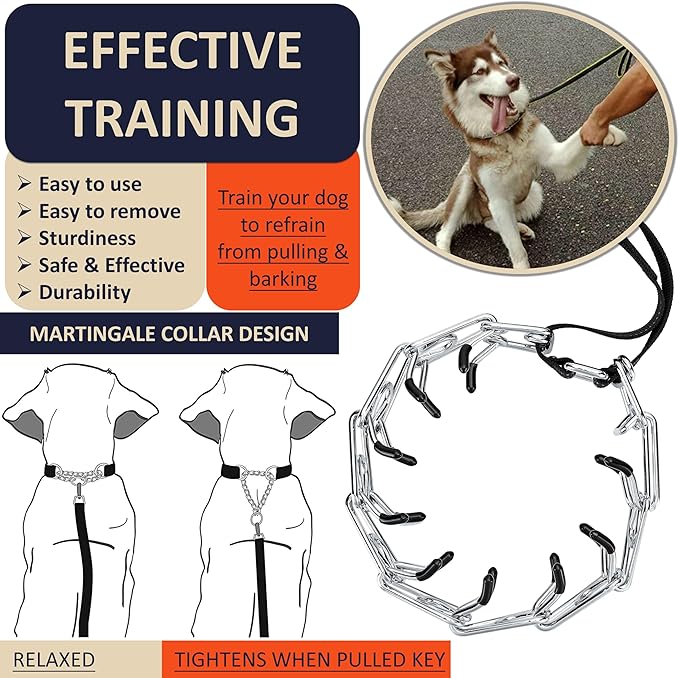 Dog Training Collar with Quick-Release Buckle, Adjustable Stainless Steel Collar for Small Medium Large Dogs (Black, M/L Neck Girth 14.5"-18.6")