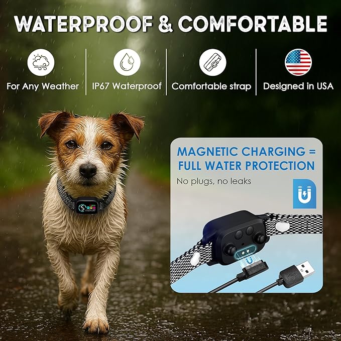 Bark Collar for Small Dogs 8-40 Ibs - No Shock Anti Barking Collar with Al Chip - 3 Modes & 5 Sensitivity Levels - Waterproof, Rechargeable, Magnetic Charging - Humane, Effective Training (Black)