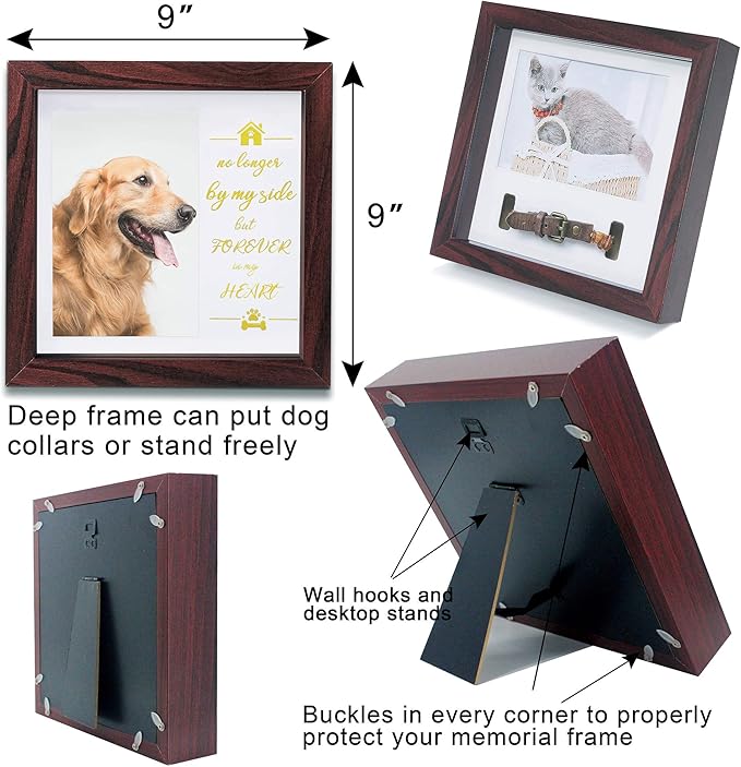KCRasan Pet Memorial Picture Frame - Sentiment Frame for Loss of Dog or Cat Gifts - Pet Collar Frame Remembrance Sympathy Tribute Keepsake, Mahogany