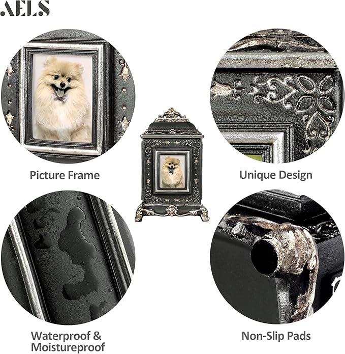 AELS Pet Urn Memory Box for Keepsakes with Photo Slot, Dog Memorial Urns for Ashes, Cat or Dog Cremation Urns, Black
