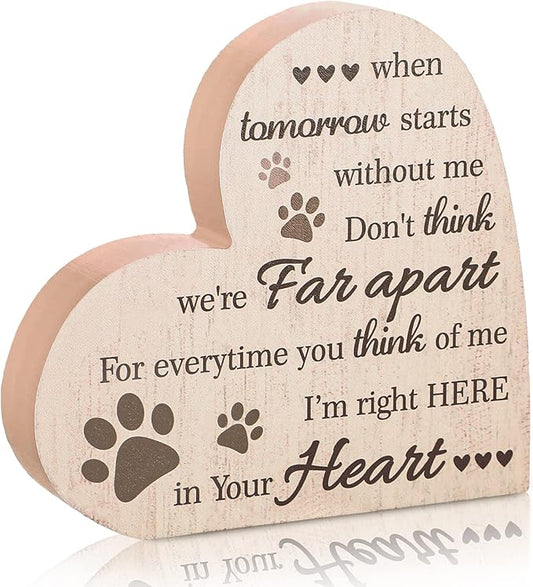 Maitys Dog Memorial Gifts for Loss of Dog Cat Sympathy Gift, in Memory of Dogs Cats Gifts, Thoughtful Pet Loss Gift, a Wooden Plaque When Tomorrow Starts Without Me. (Khaki-Heart)