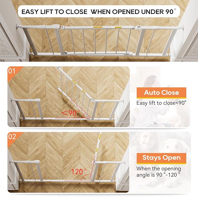 BestPet 36”Tall Dog Gate for Stairs & Doorways, Fits 28.5”-39.7” Wide Openings,Walk-Through Metal Pet Gate for Indoor Use,Adjustable Safety Gates for Pets,White