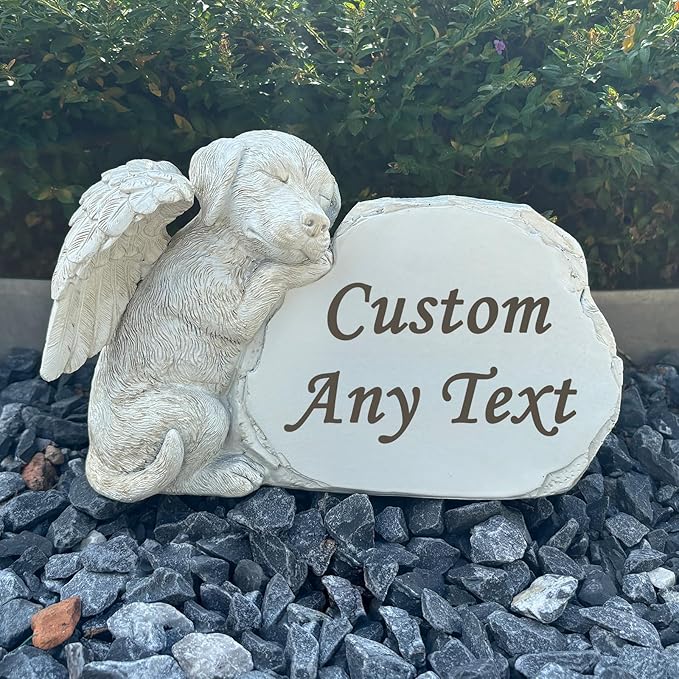 Personalized Creative Rockery Angel Puppy Garden Memorial Stone for Our Fur Baby's Memorial Custom Pet Dog Memorial Grave Marker Headstone Tombstone for Garden Courtyard Dog Memorial Gifts