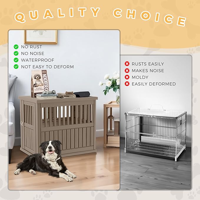 Durable Dog Crate Furniture with Lockable Door,Dog House Indoor for Small Medium Large Dogs (Light Brown, Large)