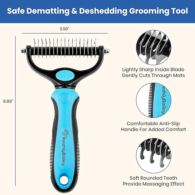 Dog and Cat Dematting Brush and Comb Set - Perfect For Grooming Long Haired Cats & Dogs - Detangle Pet's Coat & Prevent Painful Matting
