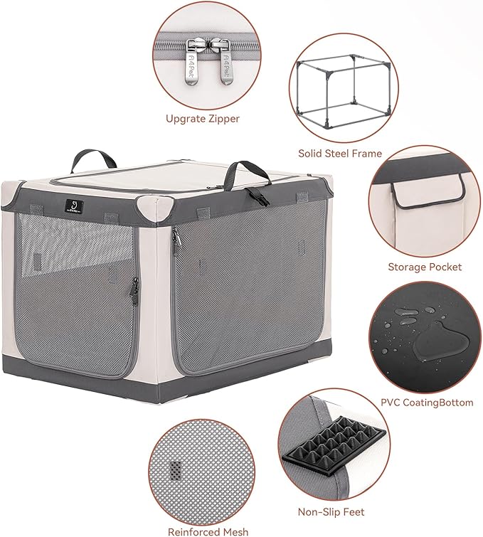 36" Collapsible Dog Crate for Large Dogs - Portable Soft Travel Kennel with Lockable Zippers, Waterproof Base, Washable Cover, Patented Screw Frame for Adjustable Tension, Outdoor, Indoor, Car Use
