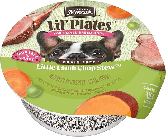Merrick Lil Plates Little Lamb Chop Stew Grain Free Wet Dog Food For Small Dogs, 3.5 oz. Tub