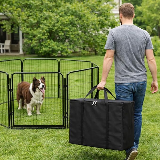 Dog Playpen w/Carrying Case for Indoor or Outdoor Use – 32 Inch, 16 Black Panels - Portable Metal Exercise Pen for Small & Medium Dogs - Pet Fence Kennel Crate for House, RV, or Travel