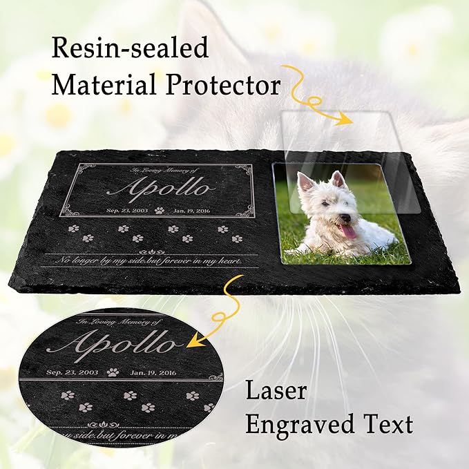 Fanery Sue Custom Cat Memorial Stones with Full Color Image, Dog Memorial Gift Garden Stones, Pet Grave Markers Personalized, All-Natural Memorial Headstone for Pet