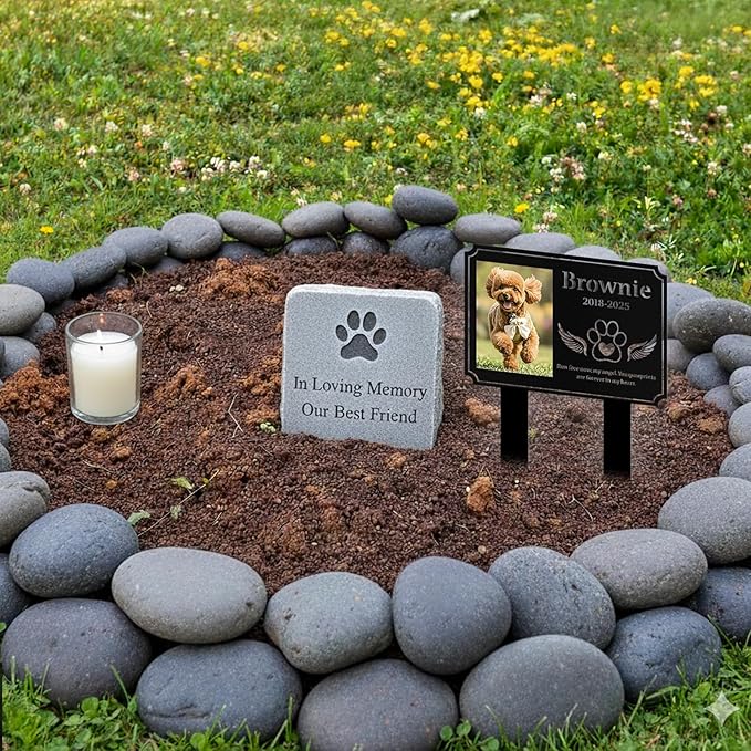 Custom Dog Grave Markers Outdoor, Personalized Pet Grave Marker Dog Memorial with Photo and Name, Outdoor Weatherproof Pet Cemetery Sign, Personalized Dog Memorial Gifts for Loss of Dog