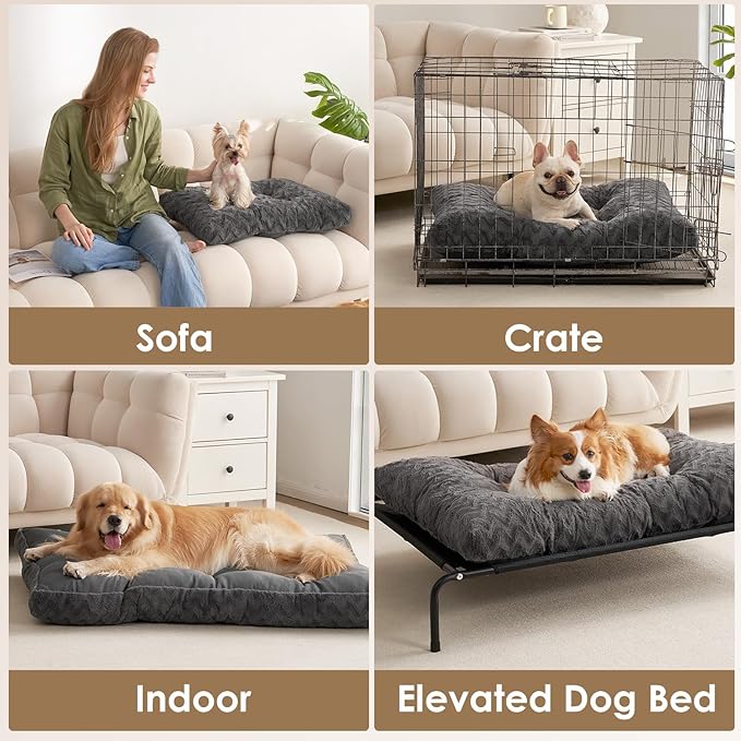 EHEYCIGA Washable XL Dog Bed for Crate 41x27 Inch, Reversible Kennel Pad for Extra Large Dogs Weight Up to 75 lbs, Plush and Comfy Pet Sleeping Mat, Charcoal