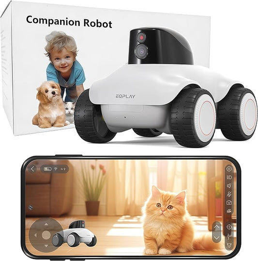 Family Smart Companion Robot,2K HD Pet Camera Robot,Indoor Security Camera Robot,1-Click Interaction,2-Way Voice,Color Night Vision,Motion Detection,Video Recording,Battery-Operated with Phone App