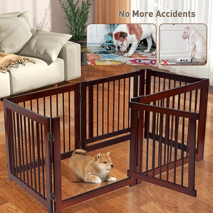 Dog Playpen, Extra Wide Dog Gate Indoor with Gate Latch, Folding Stair Gates Pet Fence Enclosure Cat Puppy Exercise Playpen Indoor Pet Crate Cage Barrier Kennels for Small/Medium Dogs