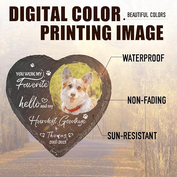 Dog Memorial Gifts for Loss of Dog, Personalized Dog Memorial Stone Plaque with Photo Name, Custom Dog Pet Grave Headstone, Loss of Dog Sympathy Gift for Dog Cat Lovers